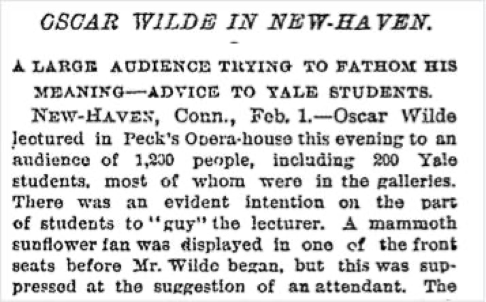 Oscar Wilde in New Haven, The New York Times, Feb 2, 1882. Oscar Wilde 